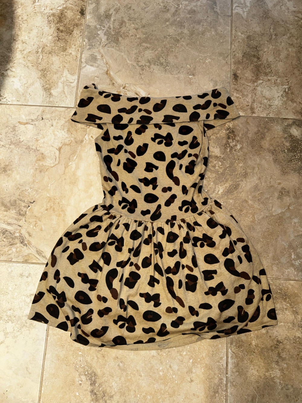Off Shoulder Leopard Print Dress in Tan and Black